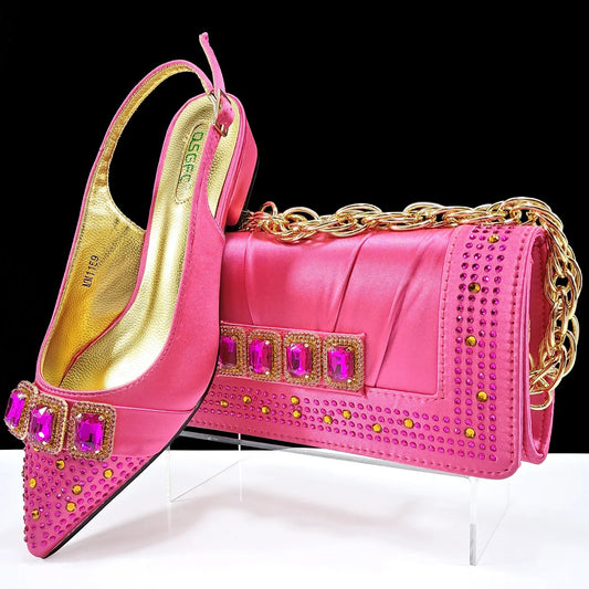 Evening Heel & Bag Set | Luxury Fuchsia Design with Crystal Accents